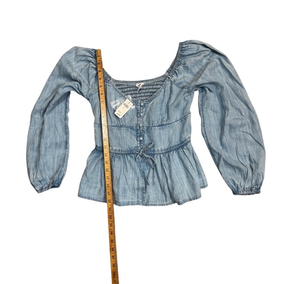 Aerie Chambray Peplum Top S Blue Button Front Long Sleeve NWT - Picture 5 of 7